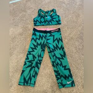 Nike Pro Green and Blue Zigzag Set